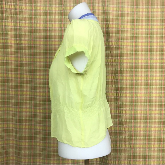 Armani Exchange Yellow w/ Blue knit rib Blouse L - Picture 4 of 6